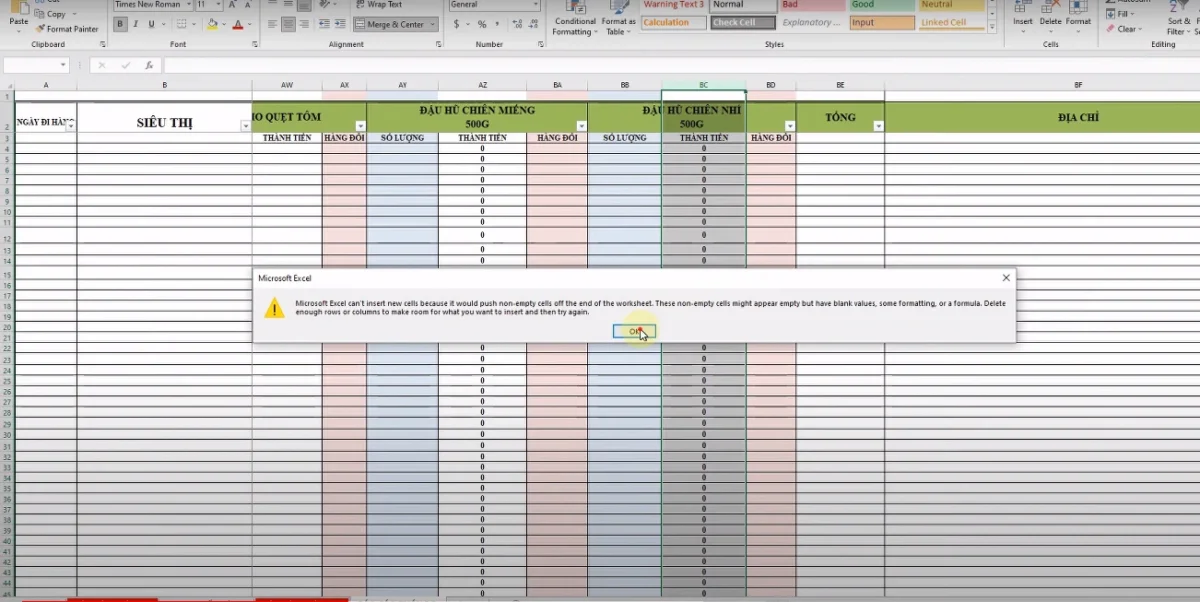 Không thể chèn cột trong Excel: Nguyên nhân và cách khắc phục lỗi