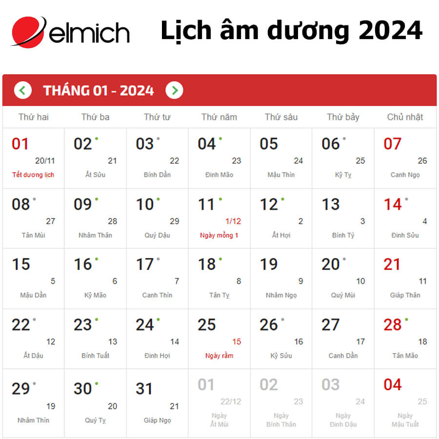 Lịch âm, lịch dương năm 2024 – Lịch âm dương 2024